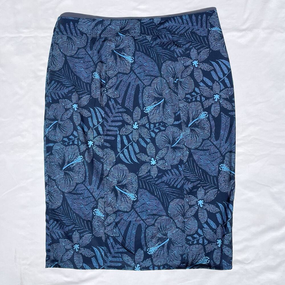 Classic Navy Blue Floral Pencil Skirt - Picture 4 of 6